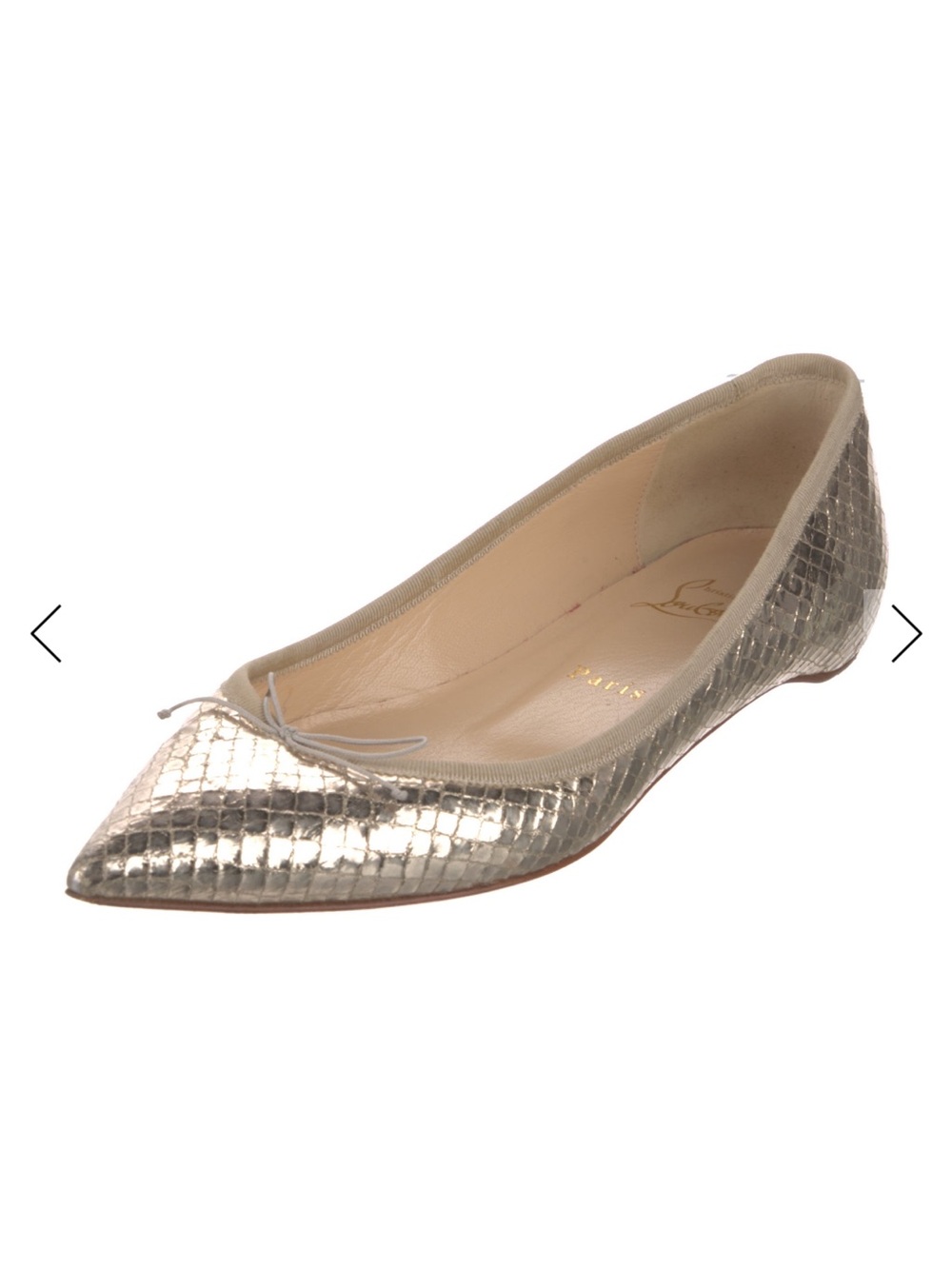 Christian Louboutin Gold Snake-Embossed Pointed Ballet Flat & Dust bag